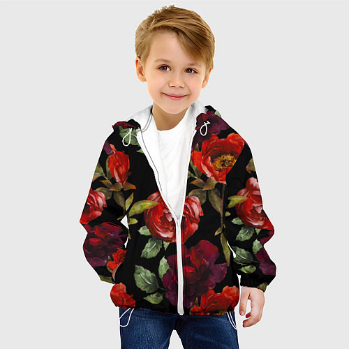 Детская куртка Цветы Нарисованные Розы На Чёрном Фоне / 3D-Белый – фото 4