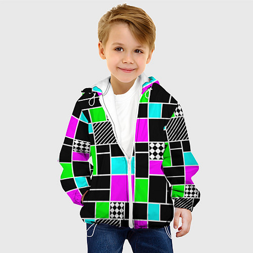 Детская куртка Неоновый геометрический узор на черном / 3D-Белый – фото 4
