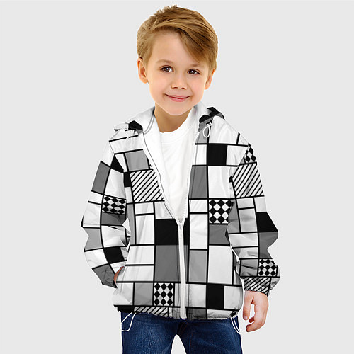 Детская куртка Черно белый геометрический скандинавский узор / 3D-Белый – фото 4