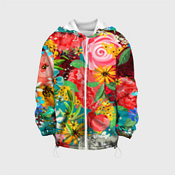 Куртка с капюшоном детская Multicolour of flowers, цвет: 3D-белый
