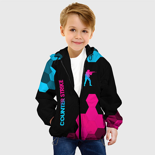 Детская куртка Counter Strike - neon gradient: символ и надпись в / 3D-Черный – фото 4
