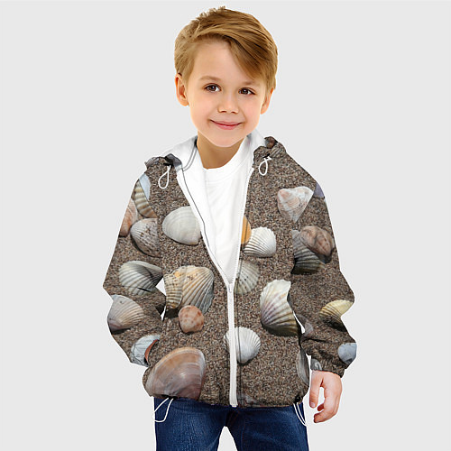Детская куртка Композиция из ракушек на песке / 3D-Белый – фото 4