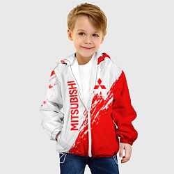 Куртка с капюшоном детская Mitsubishi - красная текстура, цвет: 3D-белый — фото 2