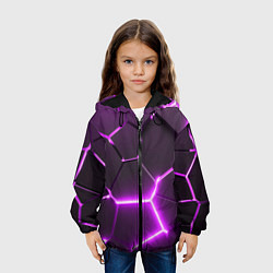 Куртка с капюшоном детская Фиолетовые неоновые геометрические плиты, цвет: 3D-черный — фото 2