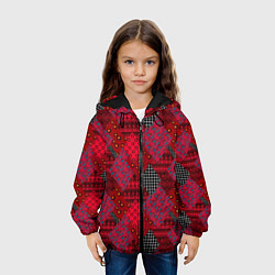 Куртка с капюшоном детская Красный лоскутный узор пэчворк, цвет: 3D-черный — фото 2