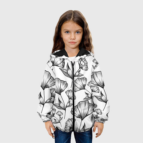 Детская куртка Графичные цветы на белом фоне / 3D-Черный – фото 3