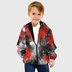 Куртка с капюшоном детская Черно-красная абстрактная текстура акварели, цвет: 3D-черный — фото 2