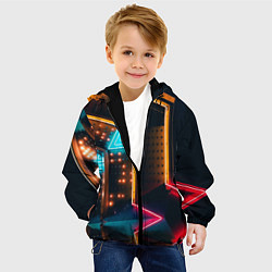 Куртка с капюшоном детская Неоновые огни на геометрических поверхностях, цвет: 3D-черный — фото 2