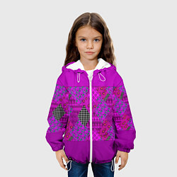 Куртка с капюшоном детская Малиновый комбинированный узор пэчворк, цвет: 3D-белый — фото 2