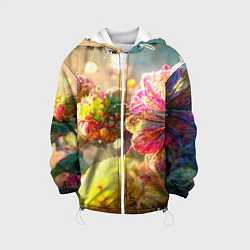 Куртка с капюшоном детская Цветы абстракция, цвет: 3D-белый