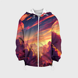 Куртка с капюшоном детская Закатное солнце в облаках, цвет: 3D-белый