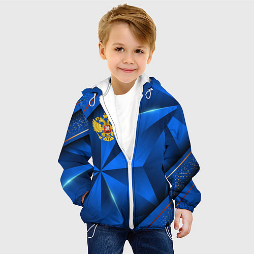 Детская куртка Герб РФ на синем объемном фоне / 3D-Белый – фото 4