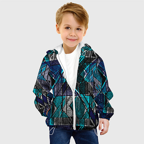 Детская куртка Сине - черная гранжевая абстракция / 3D-Белый – фото 4