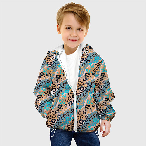 Детская куртка Леопардовый узор на синих, бежевых диагональных по / 3D-Белый – фото 4