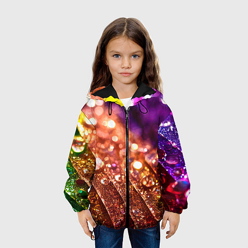 Детская куртка Радужные полосы с каплями / 3D-Черный – фото 3