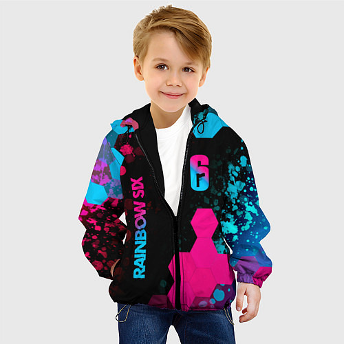 Детская куртка Rainbow Six - neon gradient: надпись, символ / 3D-Черный – фото 4