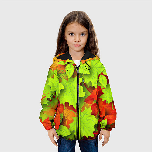 Детская куртка Зелёные осенние листья / 3D-Черный – фото 3