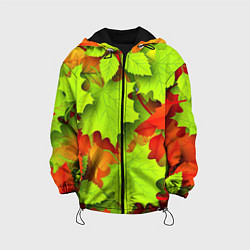 Куртка с капюшоном детская Зелёные осенние листья, цвет: 3D-черный