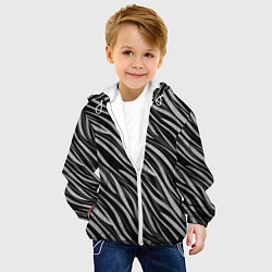 Куртка с капюшоном детская Полосатый черно-серый узор Зебра, цвет: 3D-белый — фото 2