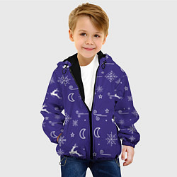 Куртка с капюшоном детская Новый год олени, снежинки, ветер, цвет: 3D-черный — фото 2
