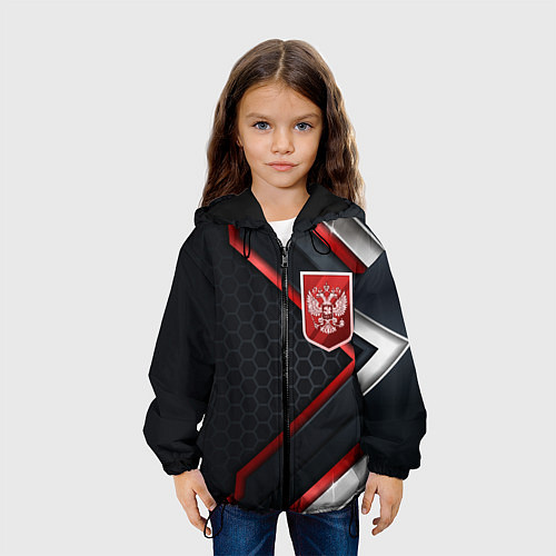 Детская куртка Герб России - объемные пластины на фоне / 3D-Черный – фото 3