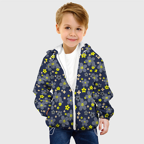 Детская куртка Лимонного цвета цветы на серо-синем фоне / 3D-Белый – фото 4