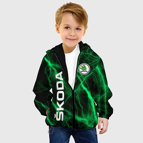 Детская куртка Шкода зеленые молнии / 3D-Черный – фото 4