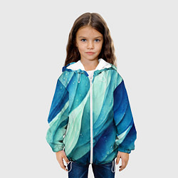 Куртка с капюшоном детская Акварельные синие узоры, цвет: 3D-белый — фото 2