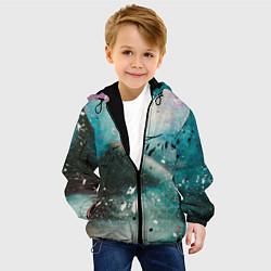 Куртка с капюшоном детская Абстрактный голубой туман, краски и блёстки, цвет: 3D-черный — фото 2