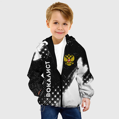 Детская куртка Вокалист из России и герб РФ: надпись, символ / 3D-Черный – фото 4