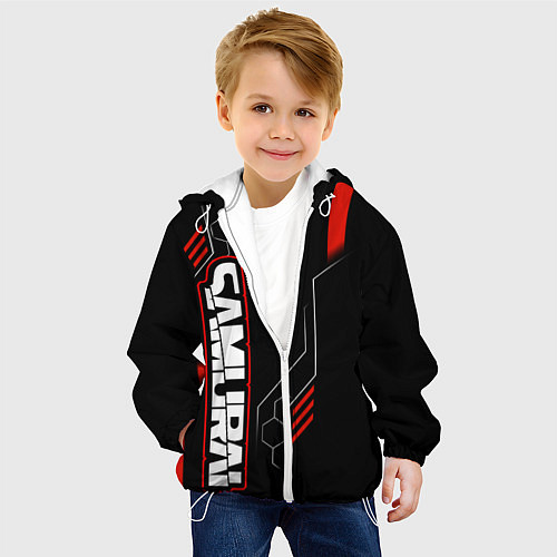 Детская куртка Samurai - Красный техно - Киберпанк / 3D-Белый – фото 4