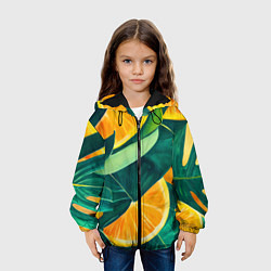 Куртка с капюшоном детская Листья монстеры и дольки апельсинов, цвет: 3D-черный — фото 2