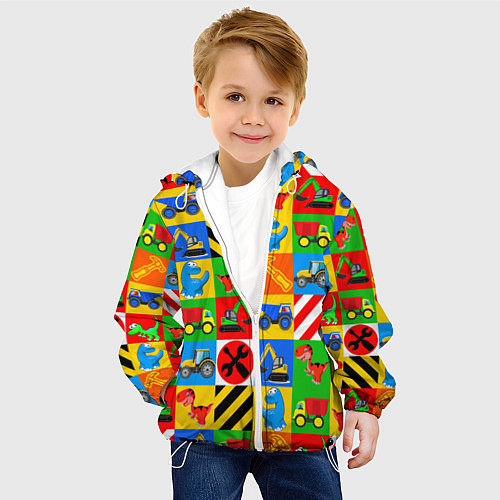 Детская куртка Машинки и динозаврики в кубиках / 3D-Белый – фото 4