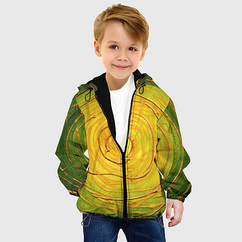 Детская куртка Желто-зеленая текстурная абстракция акрилом / 3D-Черный – фото 4