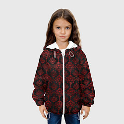 Куртка с капюшоном детская Красные классические узоры на черном фоне, цвет: 3D-белый — фото 2