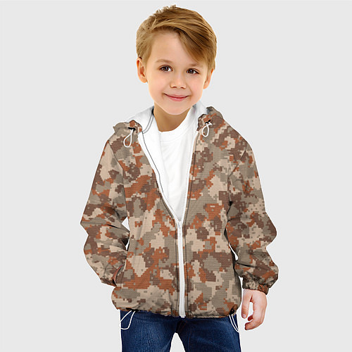 Детская куртка Цифровой камуфляж - серо-коричневый / 3D-Белый – фото 4