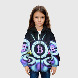 Куртка с капюшоном детская Неоновый светящийся биткоин, цвет: 3D-черный — фото 2