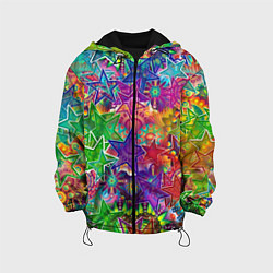 Куртка с капюшоном детская Узоры из разноцветных звёзд, цвет: 3D-черный