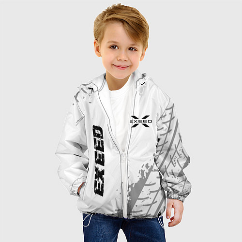Детская куртка Exeed speed на светлом фоне со следами шин: надпис / 3D-Белый – фото 4
