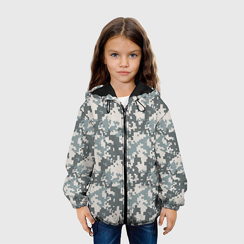 Детская куртка Камуфляж серый пиксель / 3D-Черный – фото 3