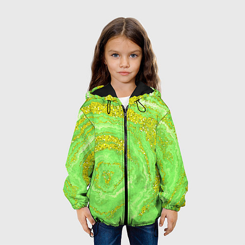 Детская куртка Салатовая золотистая абстракция / 3D-Черный – фото 3