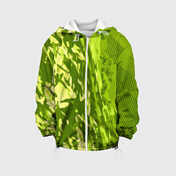Куртка с капюшоном детская Зеленый абстрактный камуфляж, цвет: 3D-белый