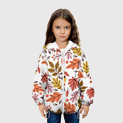 Куртка с капюшоном детская Осенний паттерн - листья, цвет: 3D-белый — фото 2