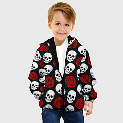 Куртка с капюшоном детская Весёлые черепки и розы, цвет: 3D-черный — фото 2
