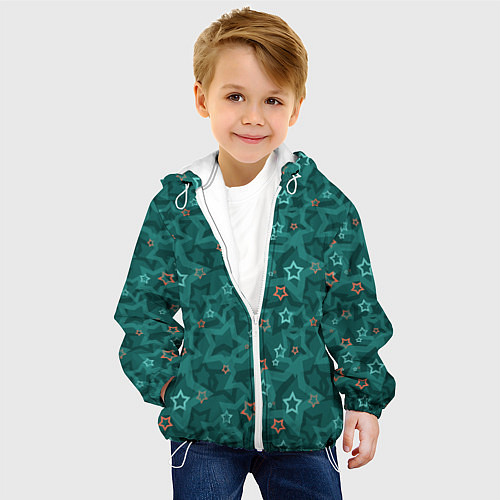 Детская куртка Темный бирюзовый узор со звездами / 3D-Белый – фото 4