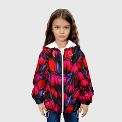 Куртка с капюшоном детская Тюльпаны - поле красных цветов, цвет: 3D-белый — фото 2