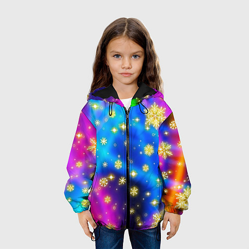 Детская куртка Снежинки и звезды - яркие цвета / 3D-Черный – фото 3