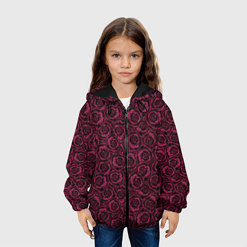 Детская куртка Бордовые розы цветочный узор / 3D-Черный – фото 3