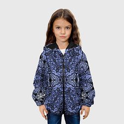 Куртка с капюшоном детская Ажурный модный кружевной синий узор, цвет: 3D-черный — фото 2