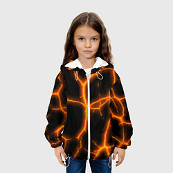 Куртка с капюшоном детская Оранжевые неоновые трещины, цвет: 3D-белый — фото 2